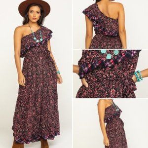 Free People Maxi Floral Dress Bohemian Boho Hippie spring one shoulder XS